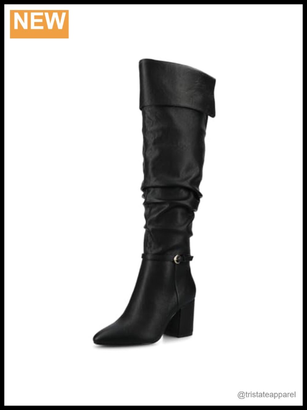 Journee Collection Faux Leather Over-the-Knee Block Heel Boots Almond Toe Zip